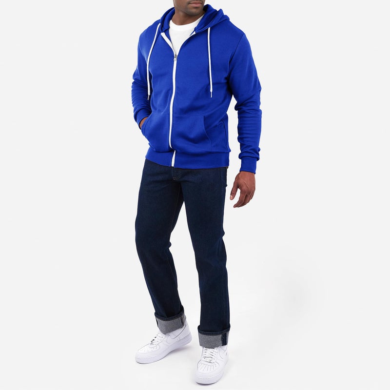 Ohoo Men's Zip Up Hoodie Lightweight Slim Fit Sweatshirt Full Zip Hooded Jacket / DCF002-BLUE-L - Image 4